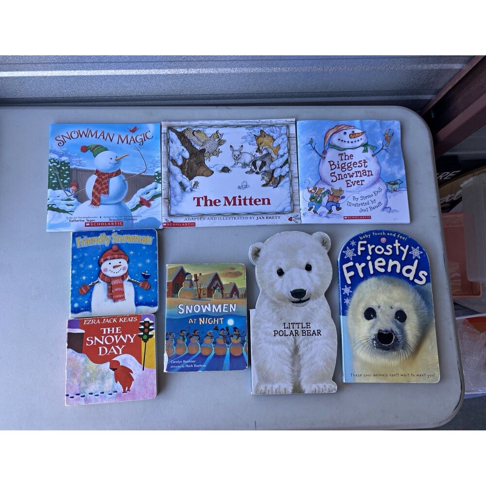 Winter Christmas Childrens Book Lot 8 Snowman Snowy Day Mitten Board Paperback
